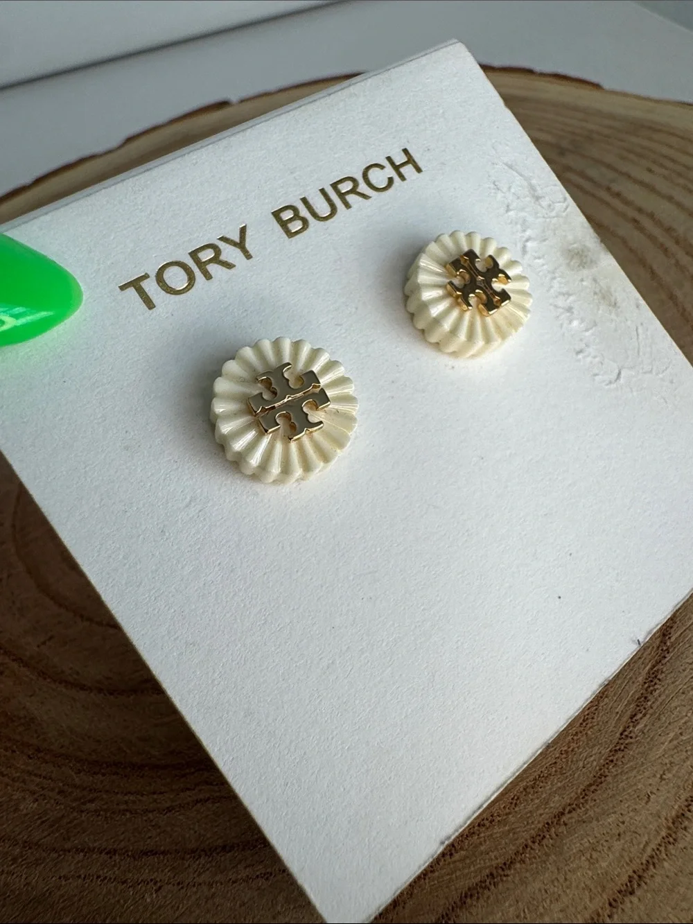 Tory Burch Britten Enamel Earrings Pleated Wheel Stud